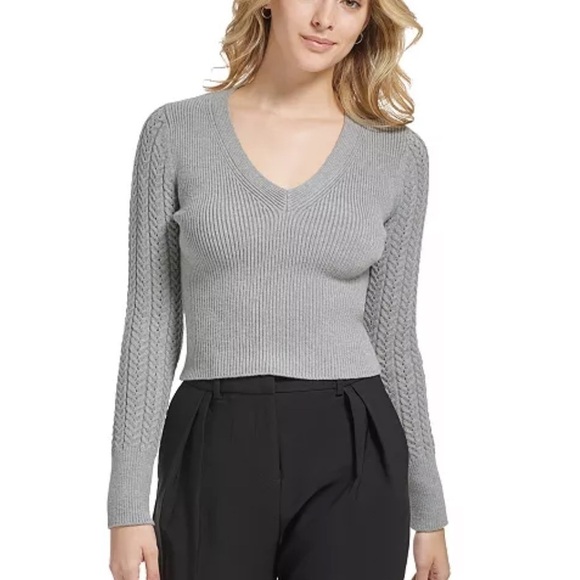 Calvin Klein tin gray cropped vneck sweater nwot - Picture 1 of 7